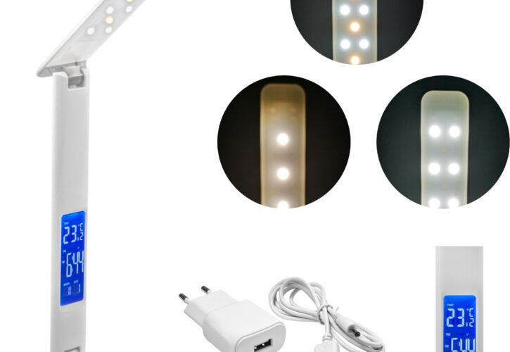 Lampa Iso Trade Biurkowa Ze Stacją Pogodową Biała (00007964)