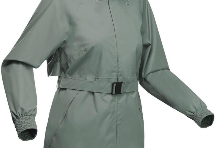 Quechua Kurtka Turystyczna Raincut Long Damska Khaki Zielony