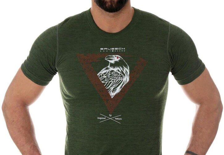 T-Shirt Męski Z Wełny Merino Brubeck Outdoor Wool Pro Ciemno Zielony